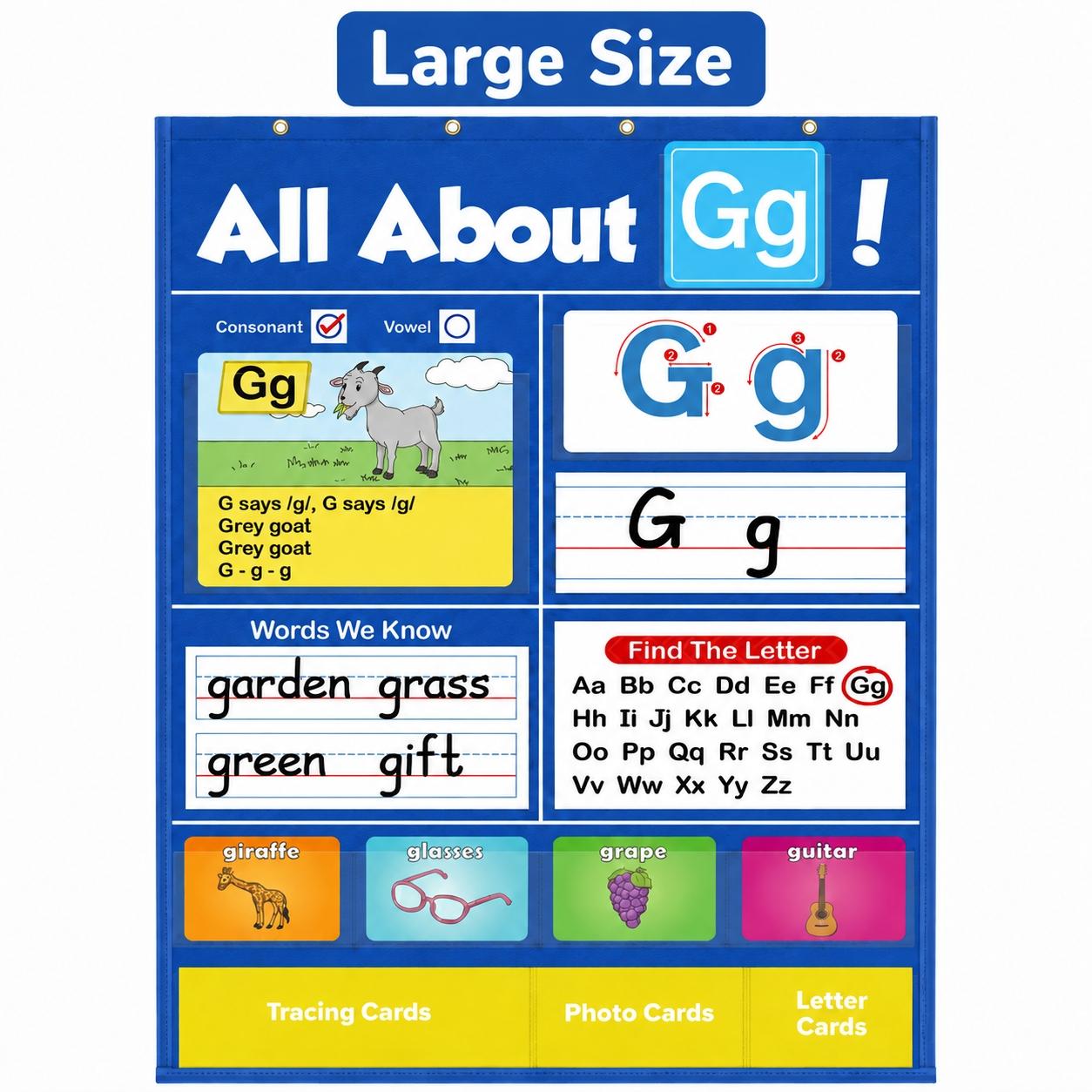Alphabet Learning Pocket Chart, Alphabet Wall Chart ABC Flash Cards Learning Material, Handwriting Practice Letter Tracing Learning Activities, for Toddlers, Preschool & Homeschool Classroom Must Haves