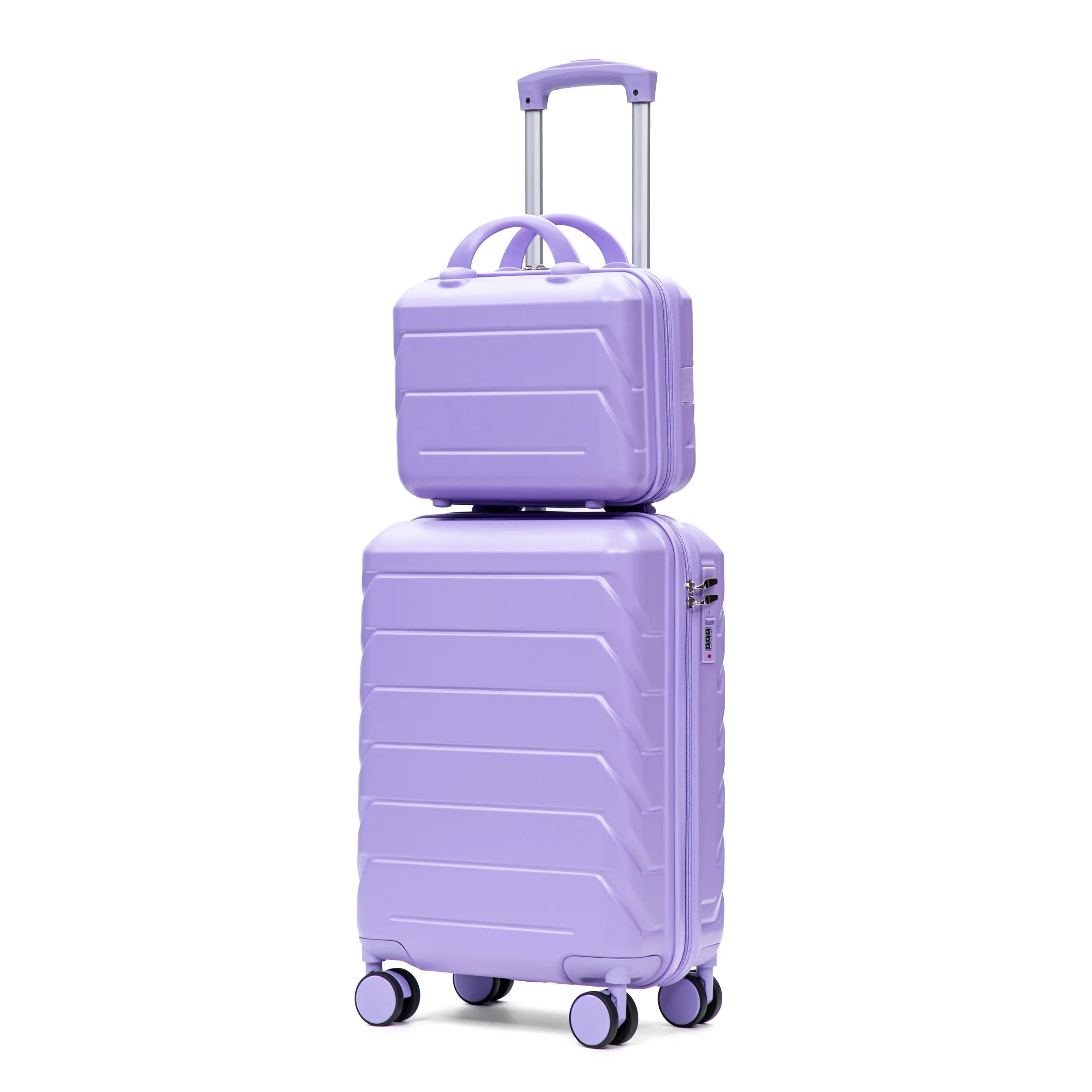 Linsy 2-Piece ABS Hard Shell Luggage Set with 20 Inch Spinner Suitcase and 14 Inch Detachable Cosmetic Case, Height-Adjustable Iron Telescopic Handle, Built-In Combination Lock, 360° Double Wheels, Matching Travel Set for Weekend Getaways