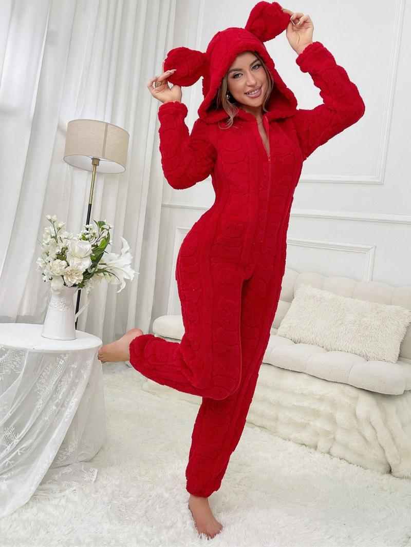 Women’s Bunny Hood Onesie Cozy Cute Sleepwear Soft Warm Loungewear for Home Women’s Bunny Hood Onesie Cozy Cute Sleepwear Soft Warm Loungewear for Home