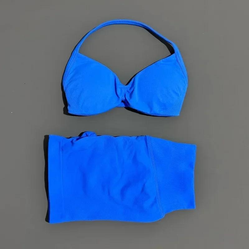2 Piece Sport Set Women Seamless Yoga Tank Bra Waist Scrunch Bum Gym Shorts Sets Fitness Running Workout Suit,Sports,Leggings,Backless,Halter,Crop,Butt,stylish,activewear,,daily,outfit,,Insulated,Hunting,Camo,mfvim,woman,,athletic,, Two Piece Set