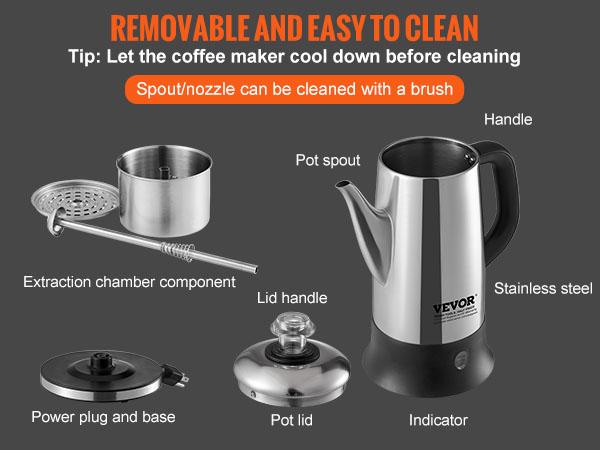 VEVOR 12-Cup Electric Percolator Coffee Pot, 304 Stainless Steel Coffee Percolator with Keep Warm Function Heat-Resistant Handle, Classic Coffee Maker, Quick Brew Easy-Pour Spout, Silver