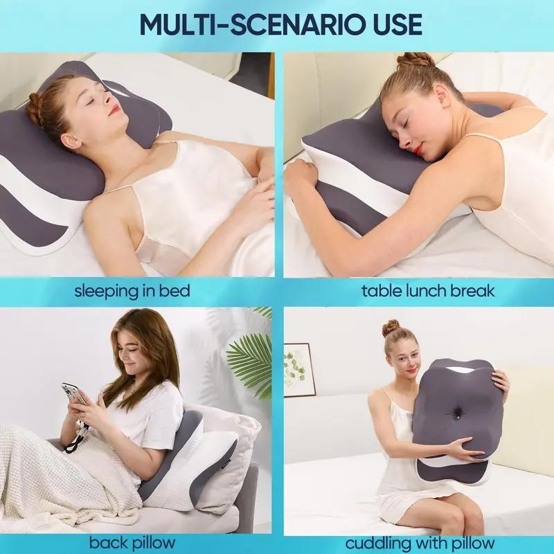 Double Sided Ergonomic Neck Pillow, Travel Neck Cushion, cooling skin-friendly cover and odor-free memory foam. Zoned support with widened armrest, soft comfy, fits all sleeping positions for home use, Neck Rest Cushion