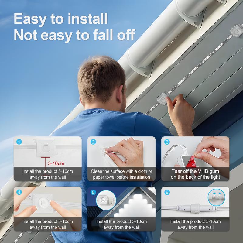 GLITGATE Permanent Eaves Light,  Outdoor Lighting With RGBIC, Permanent Outdoor Lights, Holiday Decorations for Party, Music Rhythm , Remote Control & Bluetooth APP Link, IP67 Waterproof, 50/100 Feet Long, for Festival and Daily  Decor