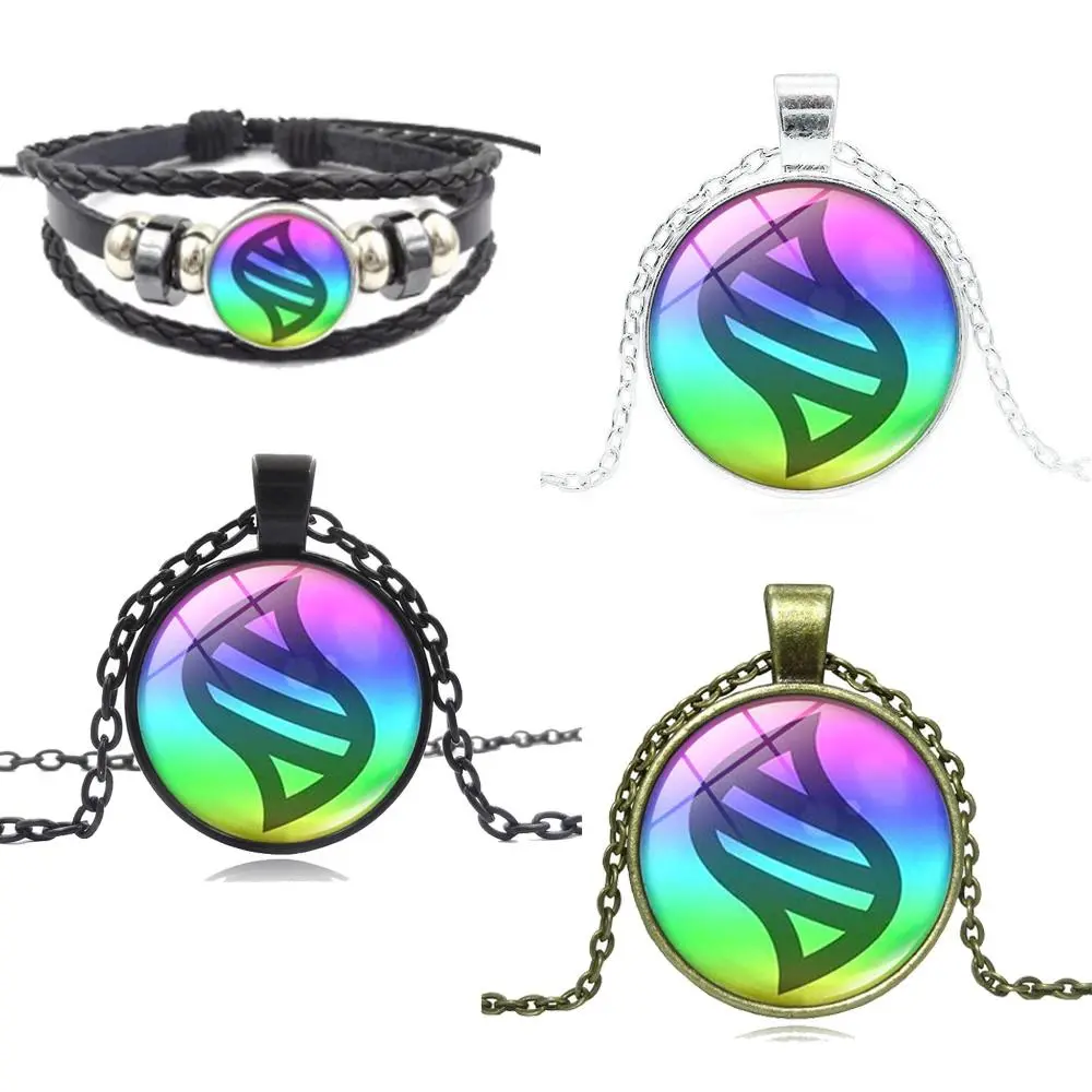 2pcs/set Anime Mega Stone Necklace Bracelet Glass Dome Cabochon Pendant Jewelry Choker Anime Necklaces for Women Gift