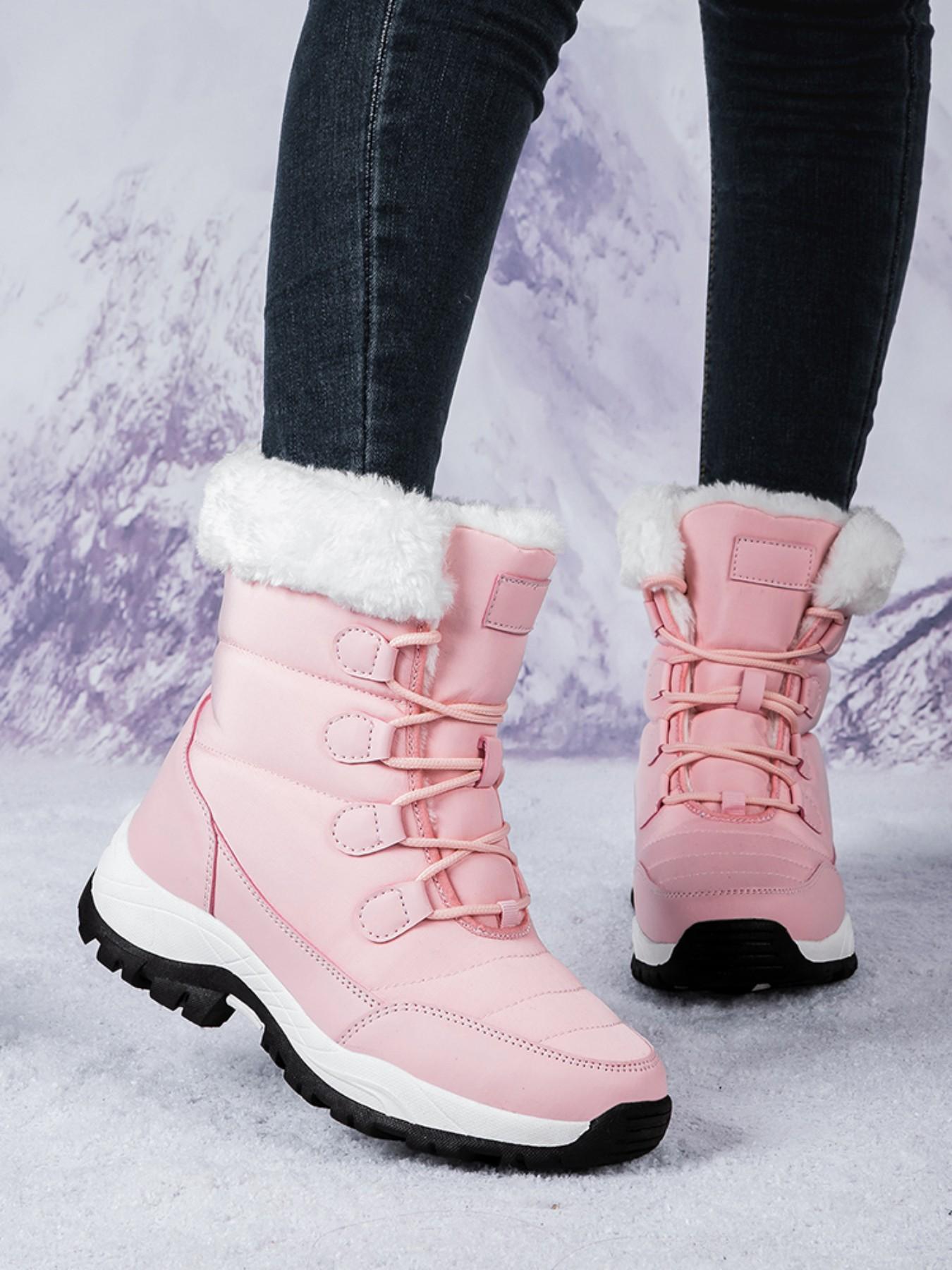 Women's Lace Up Hiking Boots, Sporty Warm & Non-slip Snow Boots for Outdoor Activities, Sports Shoes for Women