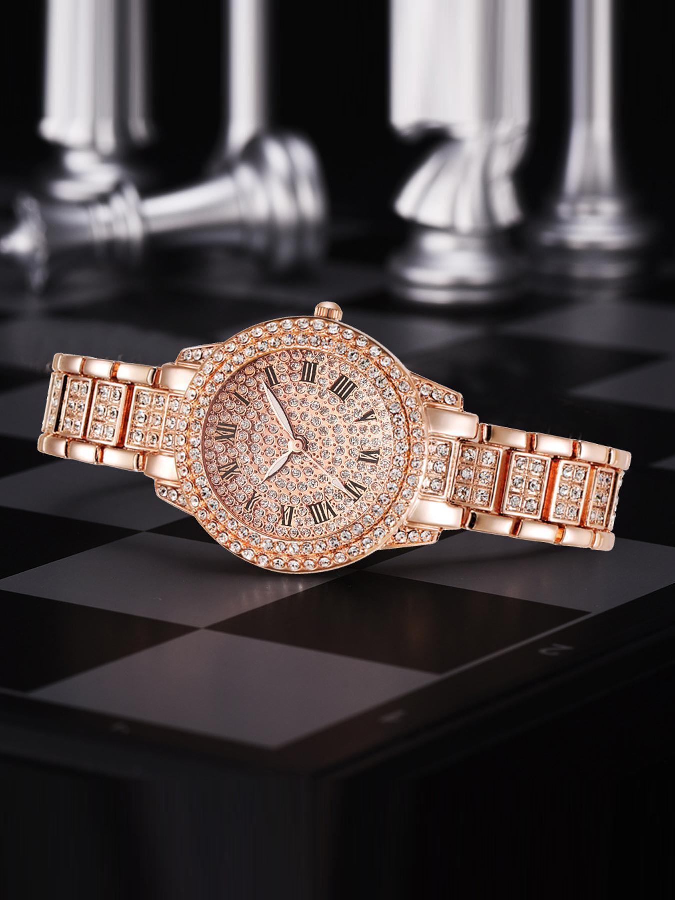 5-piece fashionable and avant-garde Roman starry sky rhinestone steel strap watch and women's diamond bracelet quartz watch modern fashion watch