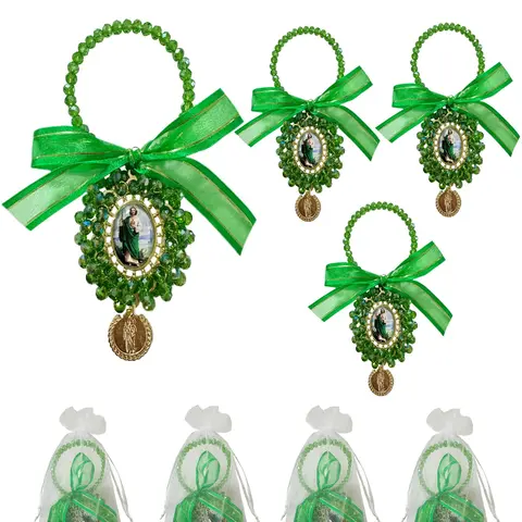 4pcs Organza Bags with Saint Jude Virgin Mary Medals, Rosary Catholic Religious Gifts, Car Hanging Charms and Home Door Hanger Decor, Home Hanging Decoration, Decoration Items