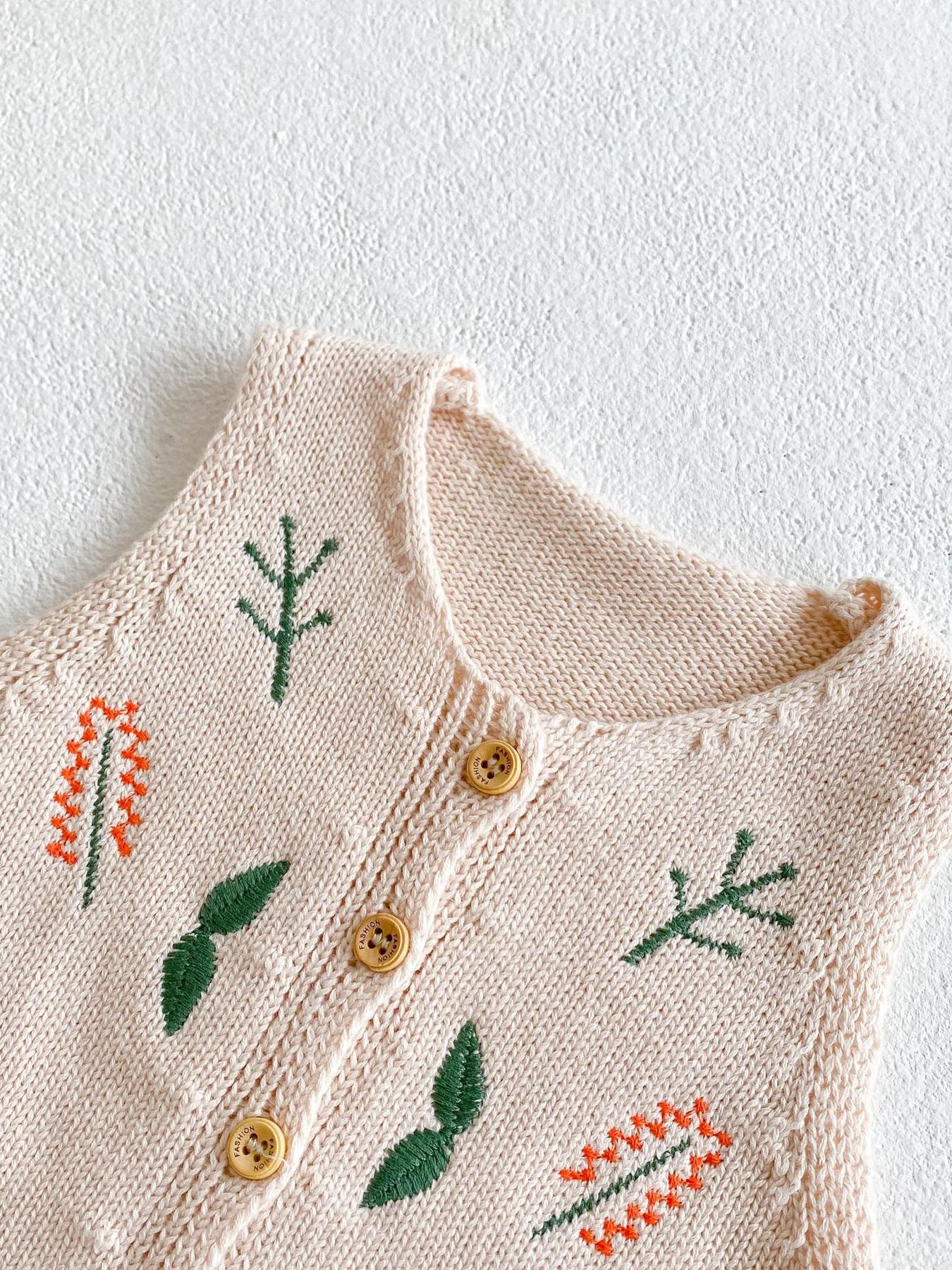 NewAutumn Winter New Baby Toddler Versatile Vest Embroidered Cotton Cardigan Cute Floral Design Warm Comfortable Daily Wear