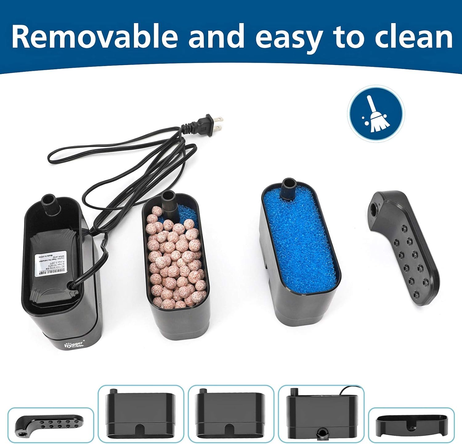 hygger 150GPH Turtle Filter with 2 Sponges & Bio Ball, 3-in-1 Water Circulation Draining Bio Filtration Amphibian Tank Filter 5 to 50 Gallon for Reptile Frog