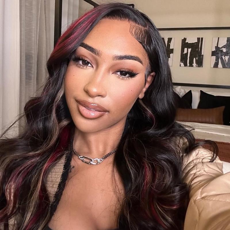180 Density 13x4 HD body Wave Human Hair Wigs Highlights Red with Blonde Stripe Lace Frontal Wig Pre Plucked 32inch Lace Front Remy Hair Wig
