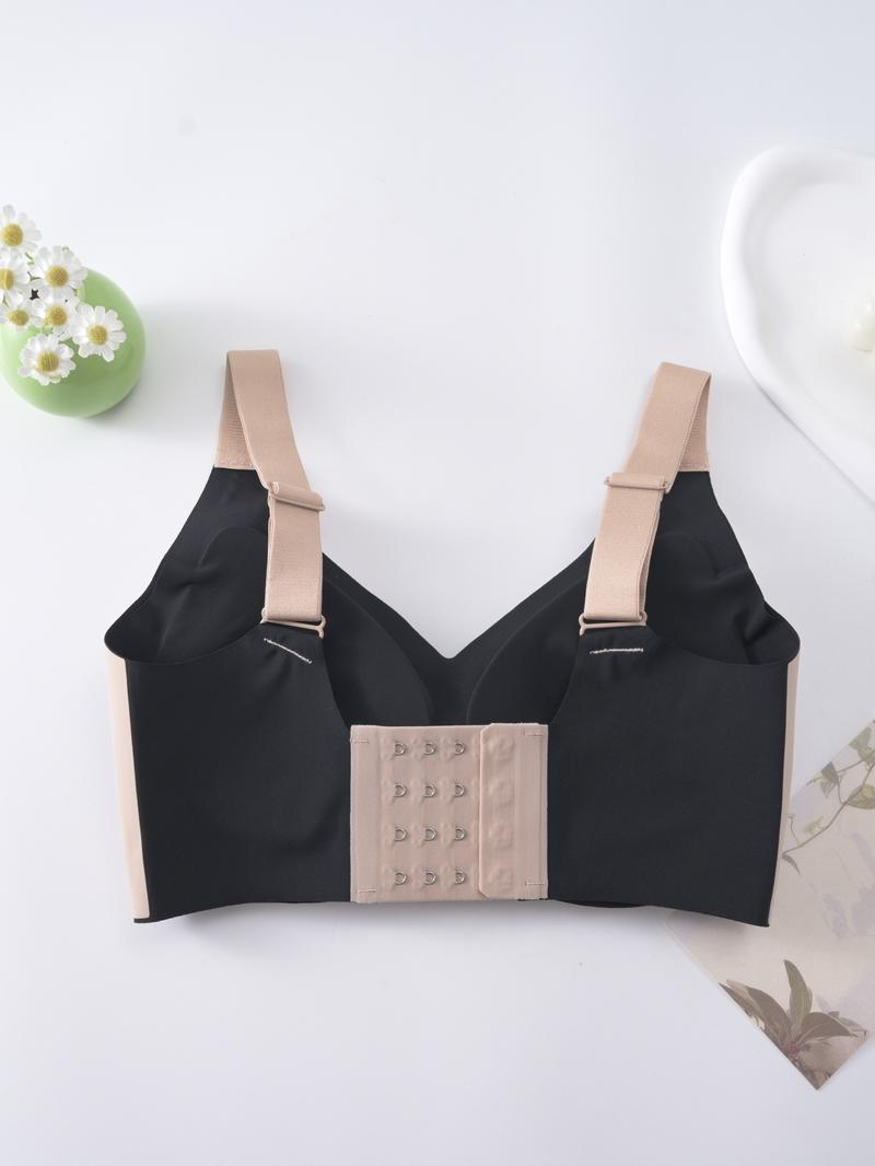 Women's Colorblock Patchwork Wireless Bra, Soft Comfortable Breathable Backless Bra, Women's Lingerie for All Seasons, Underwear for Women