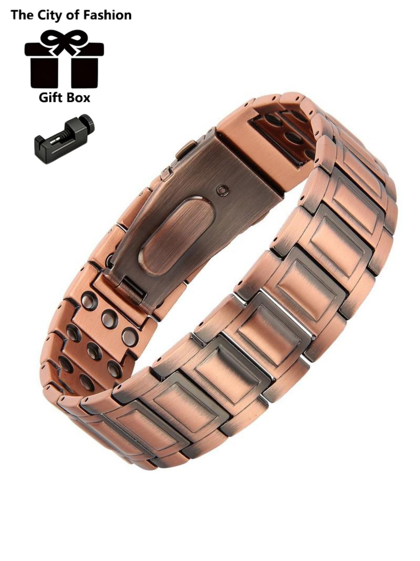Men's Copper Magnetic Bracelet, Foldable Clasp Design with Adjustment Tool, Fashionable Comfortable Durable Wrist Accessory Gift