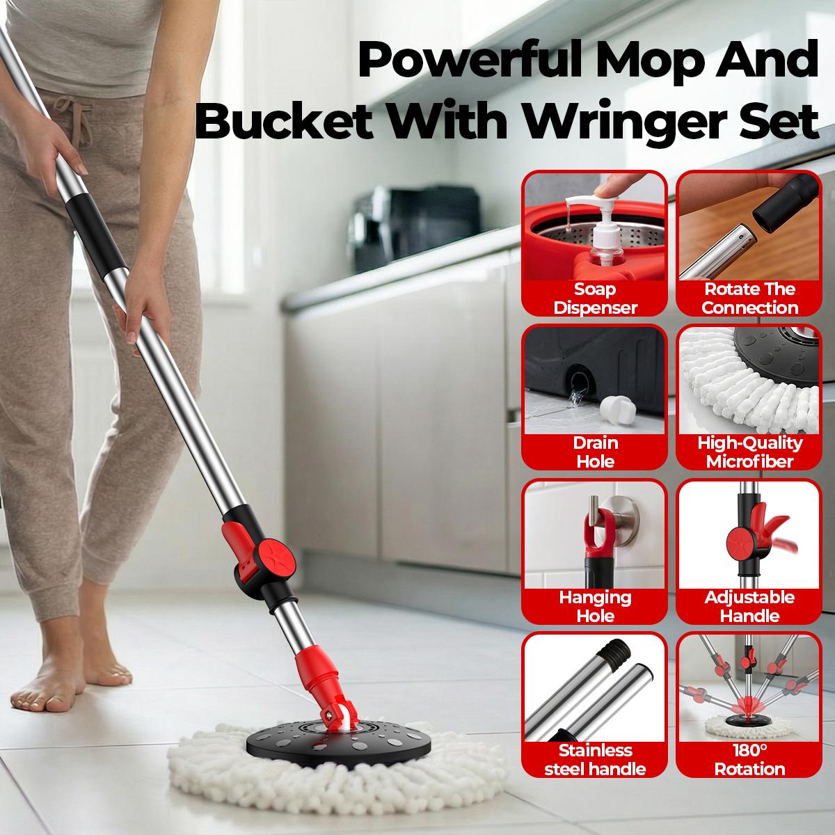 Adjustable – Dual-Drive Spin Mop Bucket Set with Wring-Out System ...