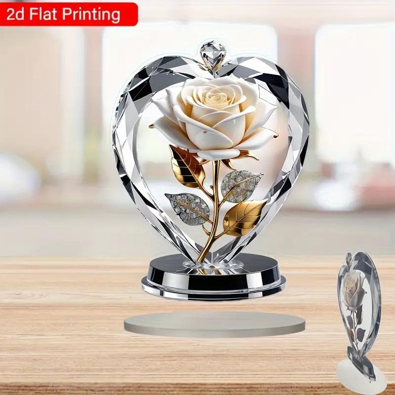 Elegant Rose Heart Decor, Transparent Acrylic Base, No Assembly Required, Lightweight Durable Table Decoration for Weddings