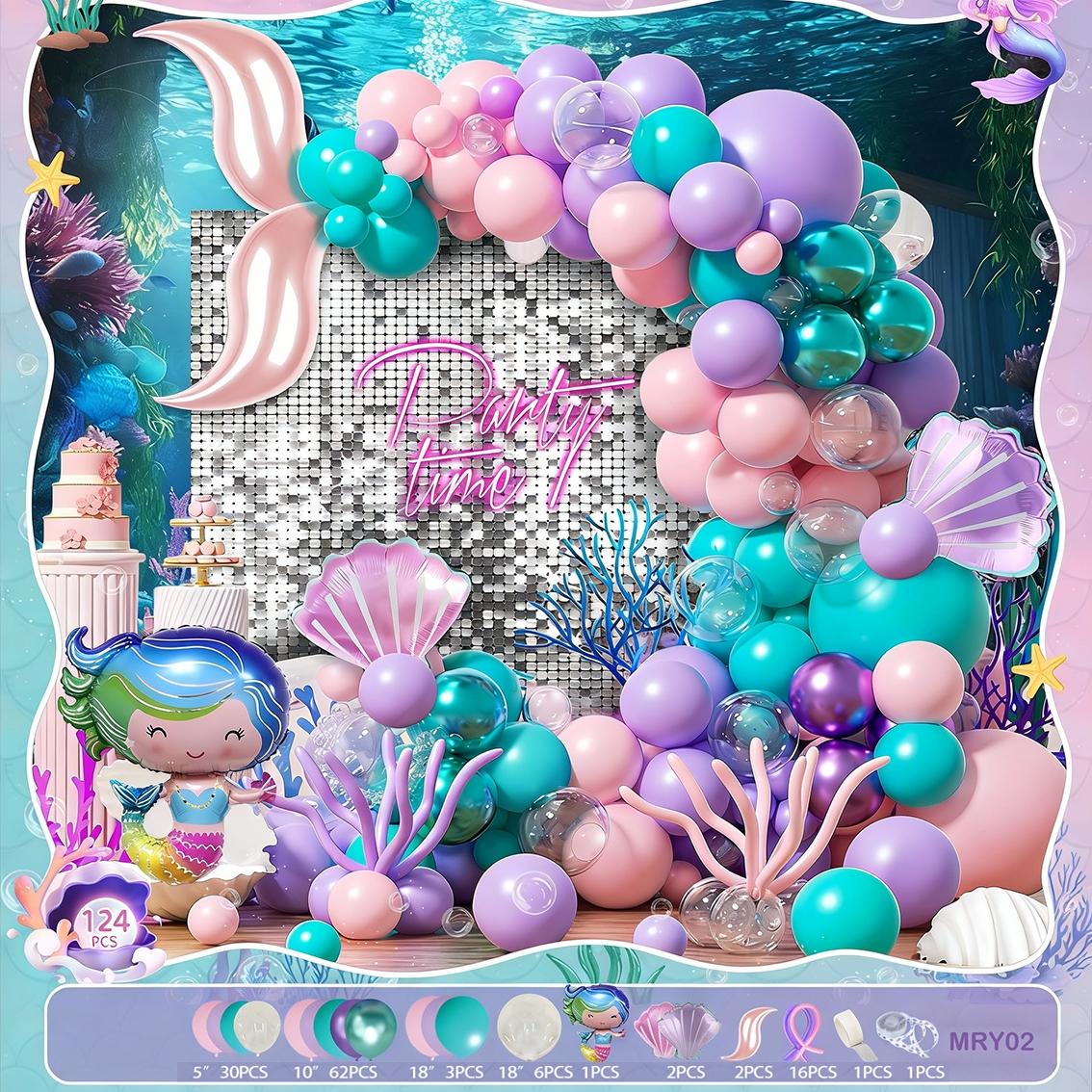 Mermaid Theme Balloon Set, Mermaid Tail Latex Balloons, Birthday Party Decorations, Ocean Style Party Props, Fun and Colorful Design