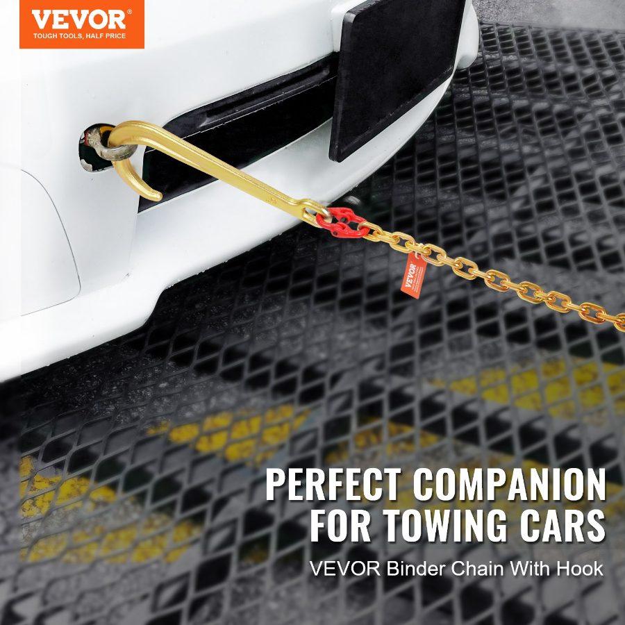 VEVOR G80 Steel J Hook Tow Chain, 5/16x6 ft Metal Chain with 15 Long Shank, RTJ Cluster & Grab Attachments, 5400 lbs Safe Working Load for Wrecker Recovery, Trailer Transport