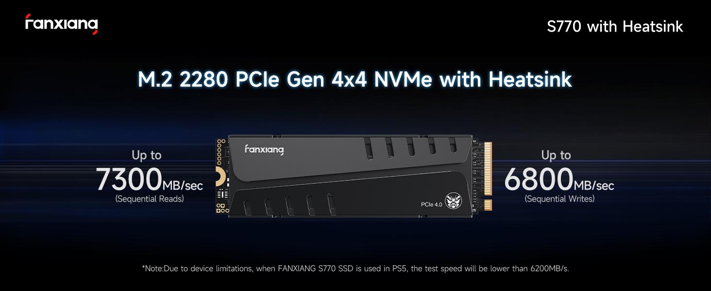 FANXIANG S770/4TB NVMe M.2 SSD for PS5 with Heatsink and DRAM, Up to 7300MB/s PCIe 4.0, Perfect for PlayStation 5 Expansion, Gamers, and IT Professionals