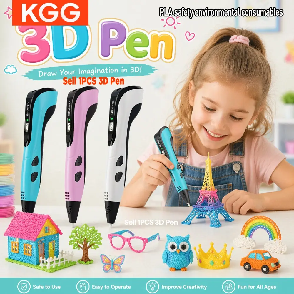 3rd Generation Kids 3D Printer Pen, Pla Eco-Friendly Filament, LCD Display, Adjustable Speed, DIY Art Tool, Birthday Gift for Boys Girls