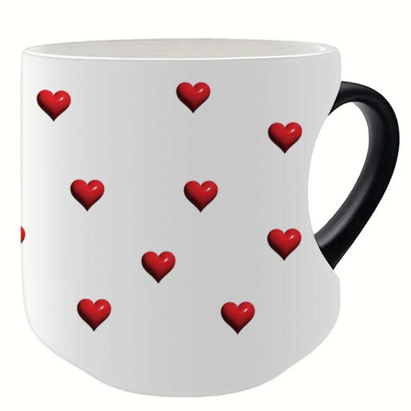 A High-Quality Heart-Shaped Magic Color Changing Ceramic Coffee Mug - 11oz, With Red Hearts Design, Making It a Perfect Gift for Valentine'S Day, Or Any Holiday