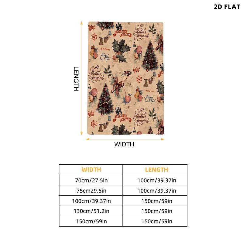 Vintage Christmas Themed Throw Blanket, Single - Sided Printed, Multiple Specifications Available, Warm Tones Design with Christmas Trees, Holly Leaves, Red Bows & Snowflakes, Ideal for Holiday Decor & Napping, Festive Greeting Style Pattern