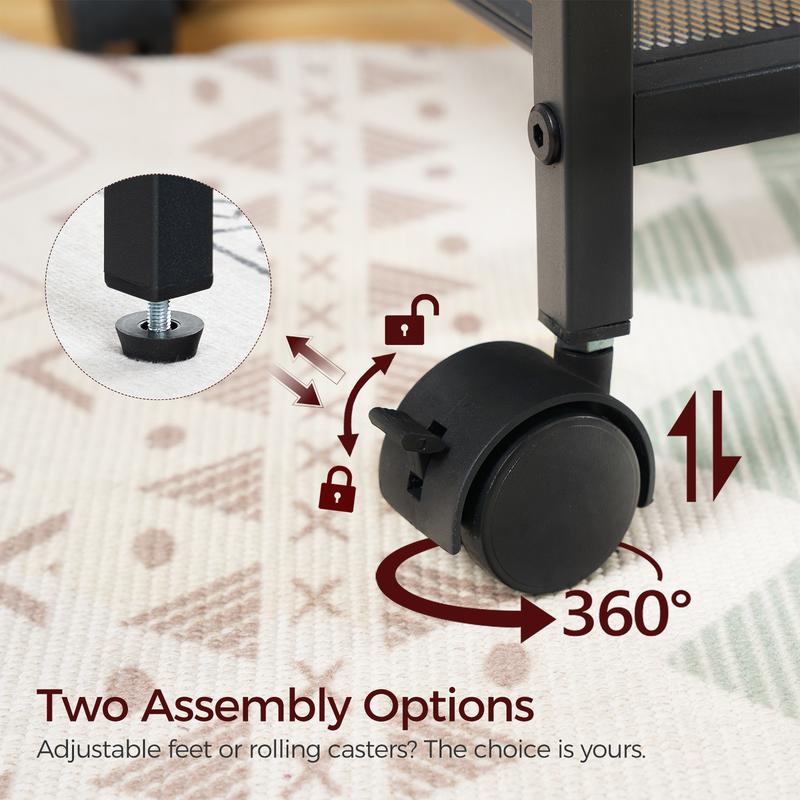 MAHANCRIS 3-Tier Mobile Printer Stand, Lockable Wheels Printer Cart with Power Outlets and 2 USB Ports, Storage Rack for Home Offices & Kitchen & Living Room Rustic Brown Organiser