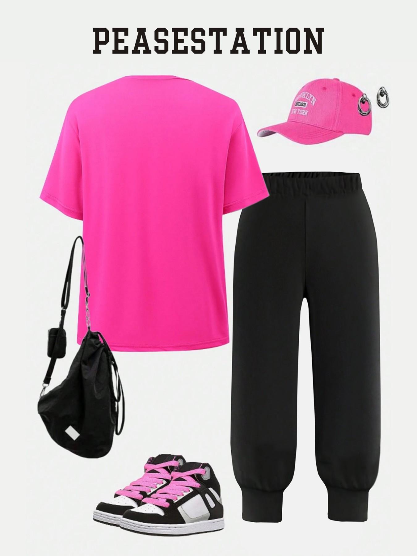 2-Piece Set Short Sleeve, Trendy Loose Fit, Slimming Casual Wear, Perfect for Teenagers, Fashionable and Versatile