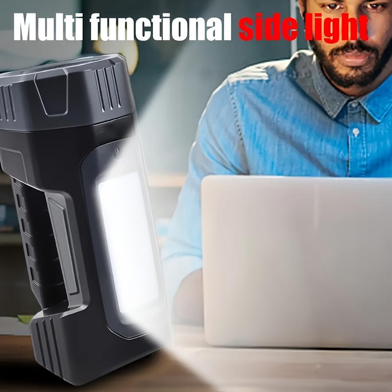 Rechargeable Spotlight Flashlight, Ultra-Bright LED Handheld Spotlight, USB-Charging Portable Lantern with Side Lighting, Strong Light Flashlight, Ideal for Emergencies, Hiking, and Camping