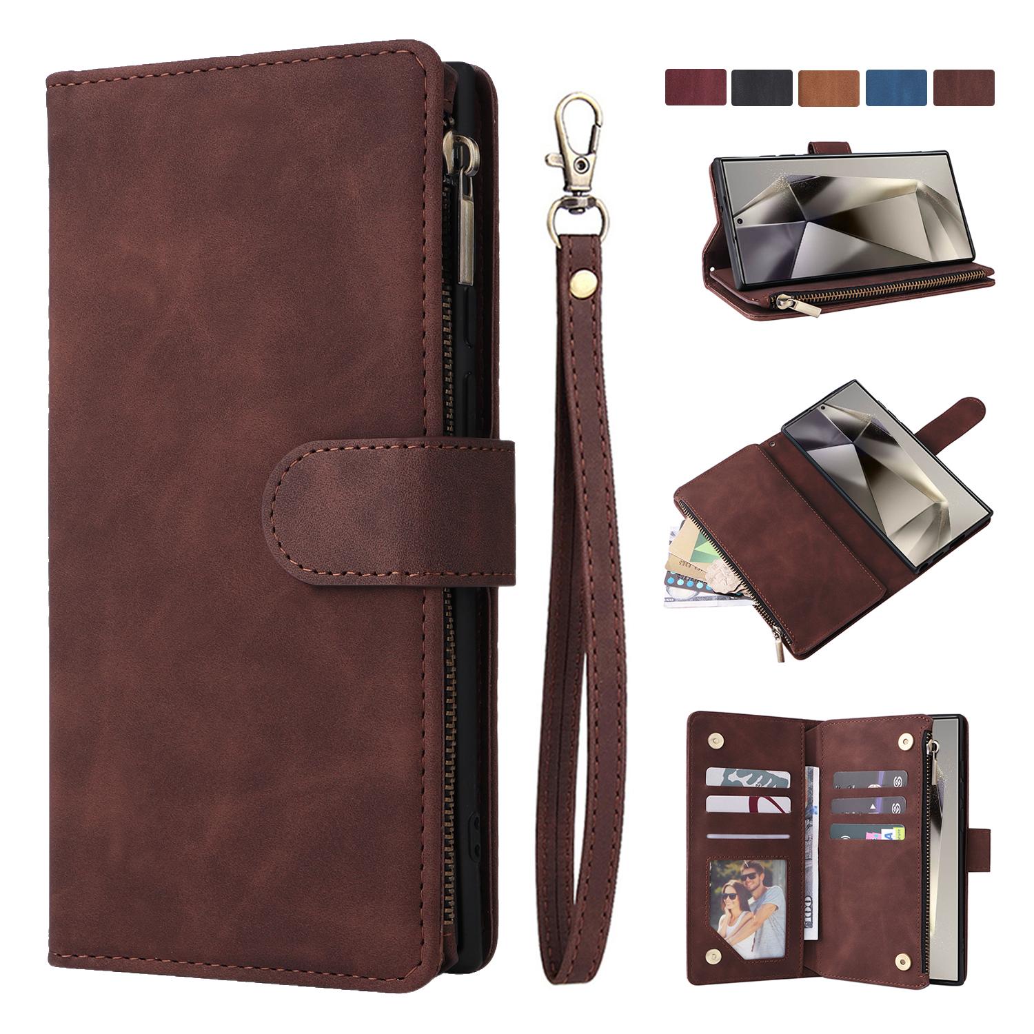 for Samsung Galaxy S25 Ultra S24 S23 S22 S21 Plus Wallet Case with RFID Blocking Card Slot Soft PU Leather Zipper Flip Folio with Wrist Strap Kickstand Protective Cov