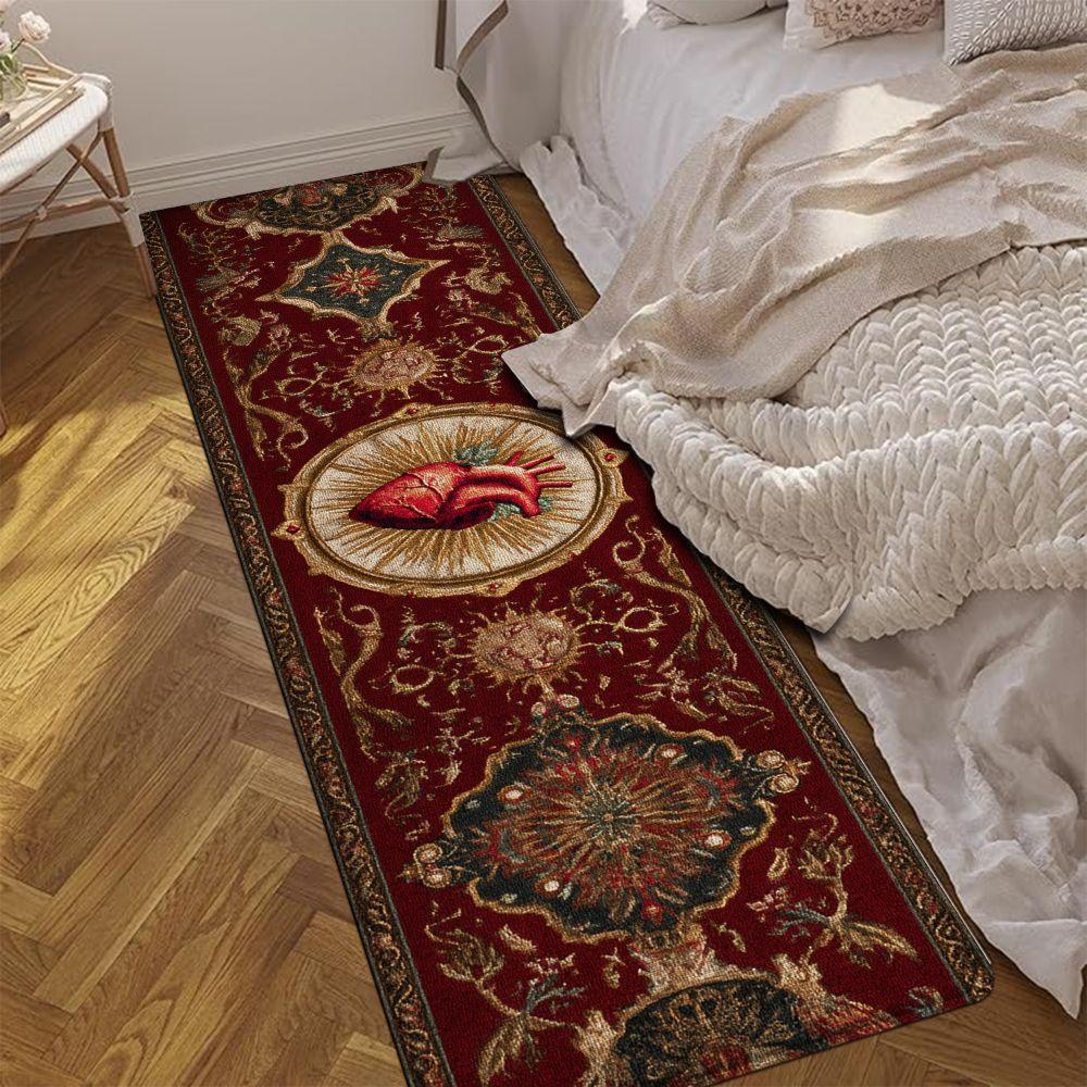 1PC， Wine - red Carpet with Heart Pattern strip rugs, home décor, bathroom mats, entryway mats, bathroom non-slip mats, indoor entrance rugs, bedroom bedside mats, kitchen mats, hallway rugs, flannel sponge rugs, hallway runner rugs
