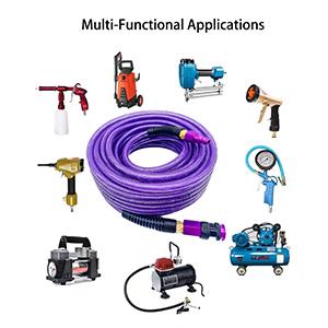 Polyurethane(PU) 1/4-Inch x 100FT Reinforced,Air Hose with 1/4" Swivel Aluminum Colored Quick Coupler and Plug,Bend Restrictor,Purple
