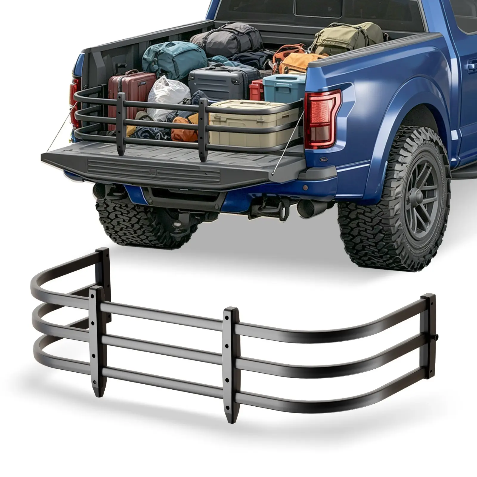 Adjustable Truck Bed Extender-Divider, 50-61" Aluminum Alloy Dual-Use Bed Extension for Tacoma Ranger Colorado, Cargo Storage Accessory