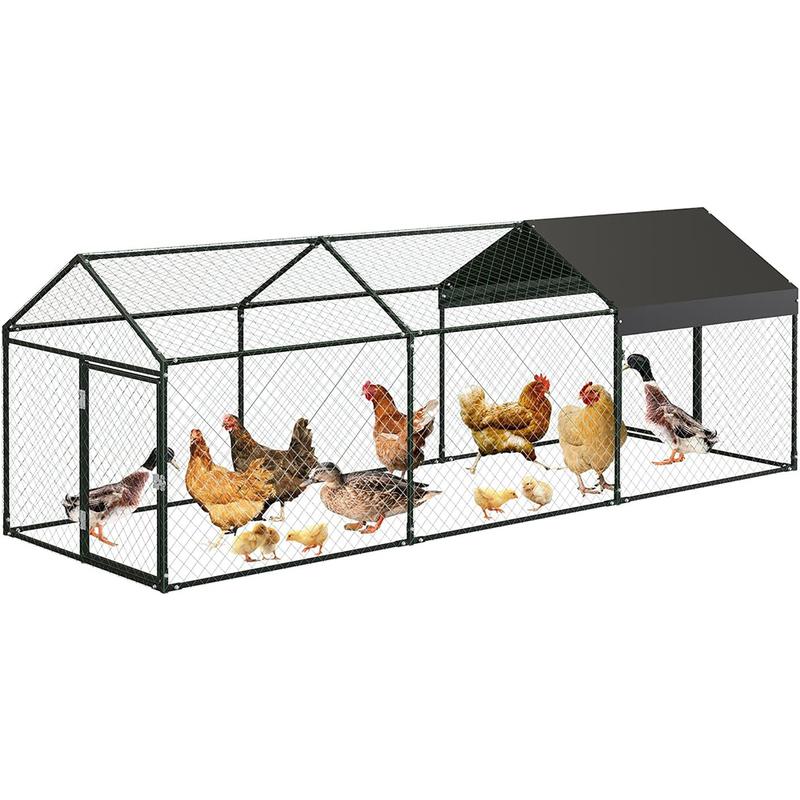 Large Metal Chicken Coop, Chicken Runs for Yard with Waterproof & Anti-UV Cover, Heavy Duty Hen House Poultry Cage for Outdoor Backyard Farm Use, 120x40x40 inch, Black