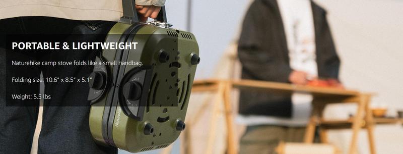 Naturehike 2-Burner Folding Camping Stove with Griddle – 16000 BTU Portable Gas Stove, Adjustable Burners,Lightweight & For Camping, Tailgating Outdoorfun Hiking Essentials