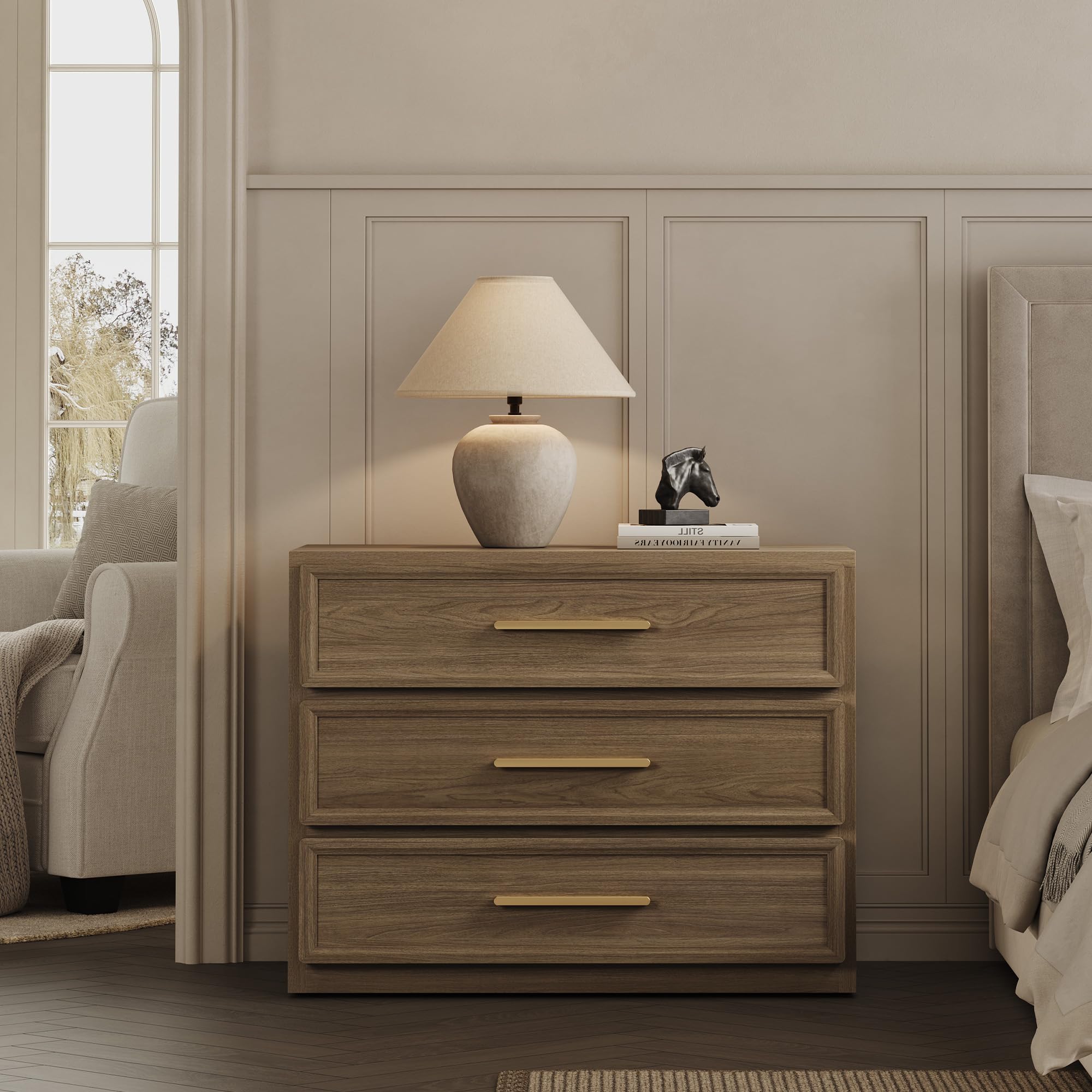 SICOTAS Night Stand Oversized Extra Large Nightstand Tall Bedside Side Table with 3 Drawers