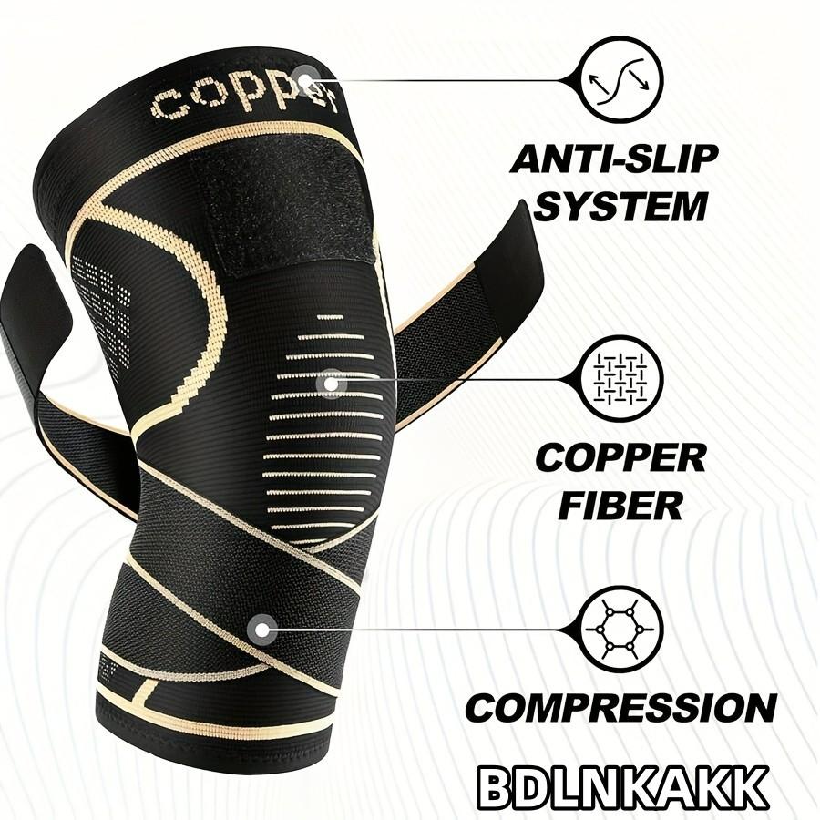 Men's Compression Strap Knee Brace, 2-Pack Copper Alloy Material, Nylon Blend Breathable & Durable, Ideal for Daily Use