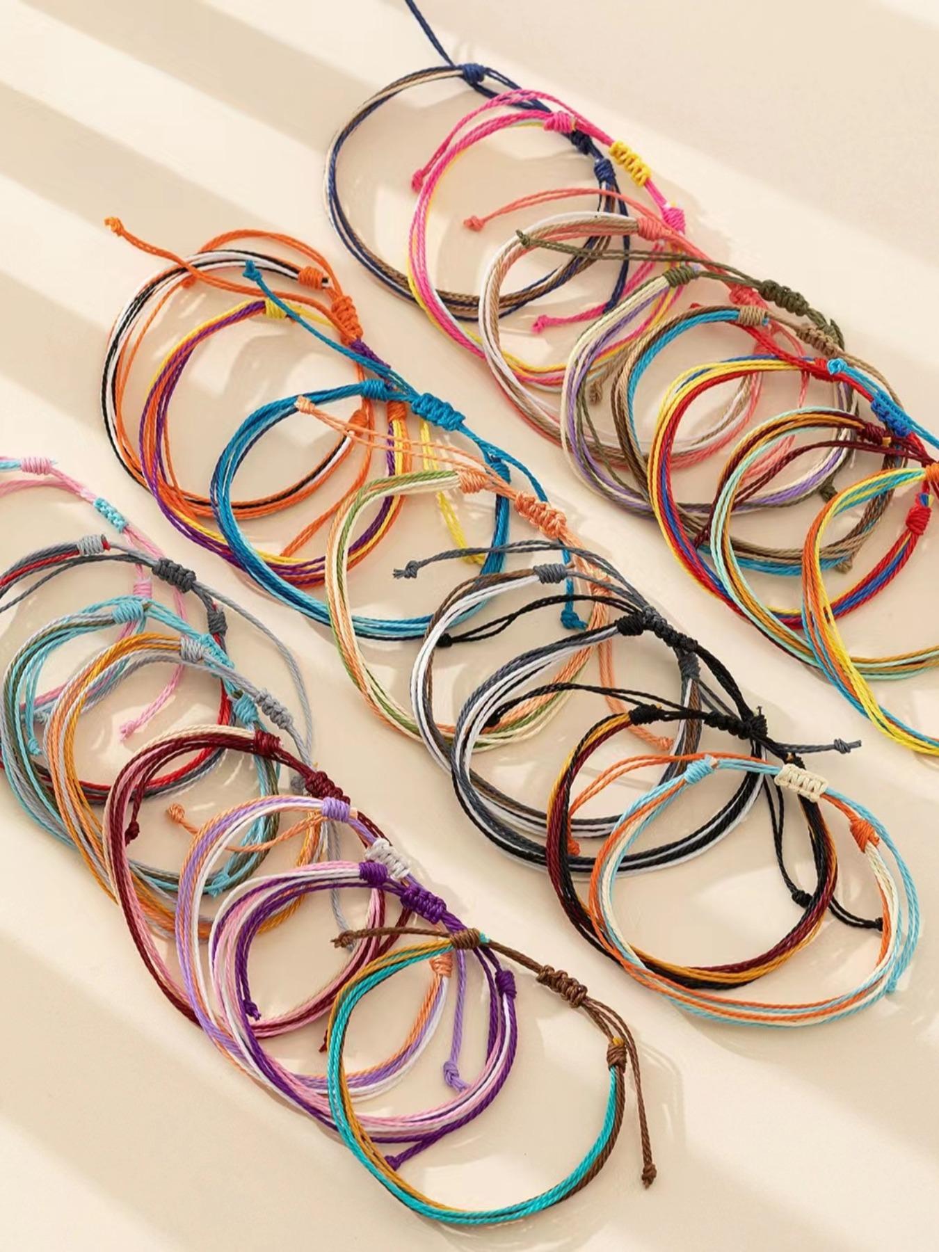 Handmade Assorted Color Braided String Bracelets, Multi-Hue Daily Wear Stackable Wristbands, Perfect Party/favor Gift Set