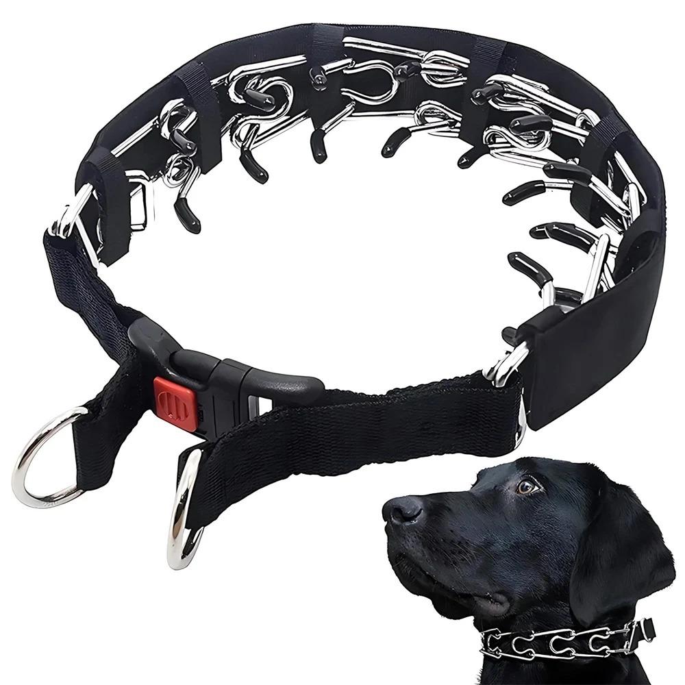 Adjustable Training Collar for Medium & Small Dogs: Stainless Steel Padded Tips, Rubber Anti-Slip Neck & Leash, Quick-Release Safety Buckle, Anti-Choke Design, Comfortable & Secure Pet Training Accessory.