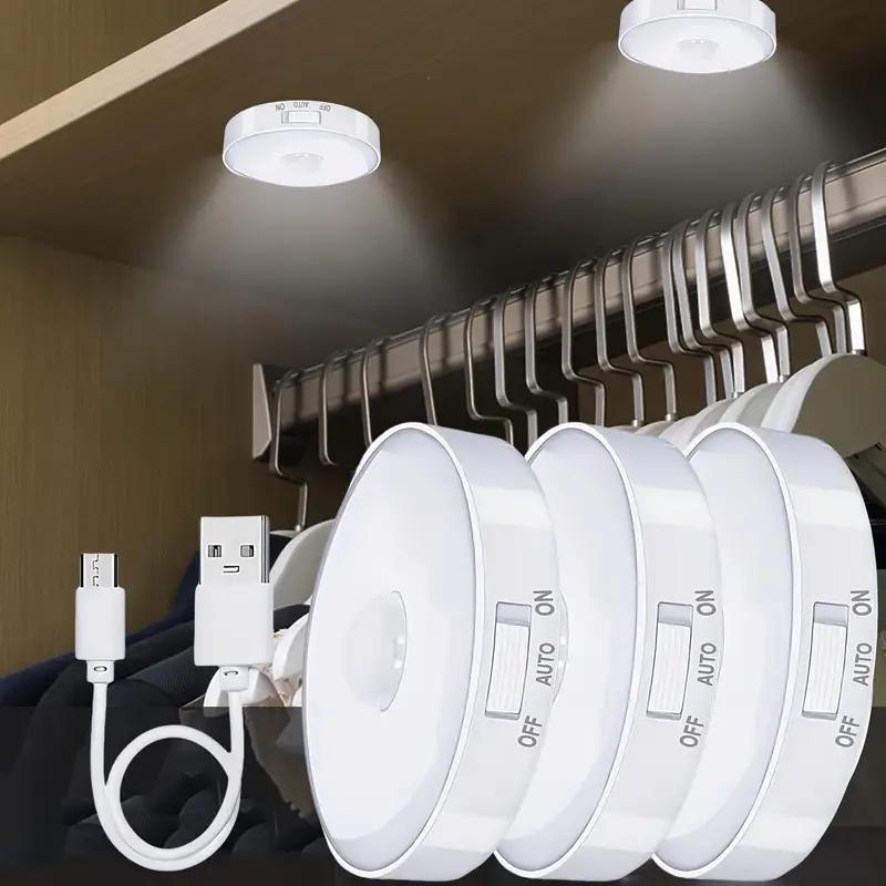 3/6pcs USB Round Motion Sensor Lights with Adjustable Brightness, Touch Control & Wall-Mountable Design - Rechargeable Battery-Powered Lighting for Toilets, Cabinets, Stairs, Corridors, Office Spaces
