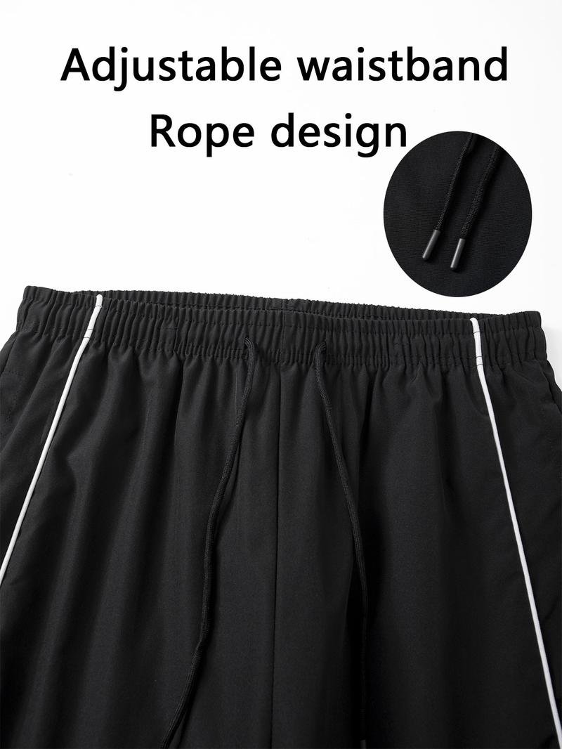 Men's Sport Pants Side Pocket Drawstring Design, Printed Running Pants Quick-Dry Breathable, Fitted Outdoor Sports Long Pants, Active Gym Pants