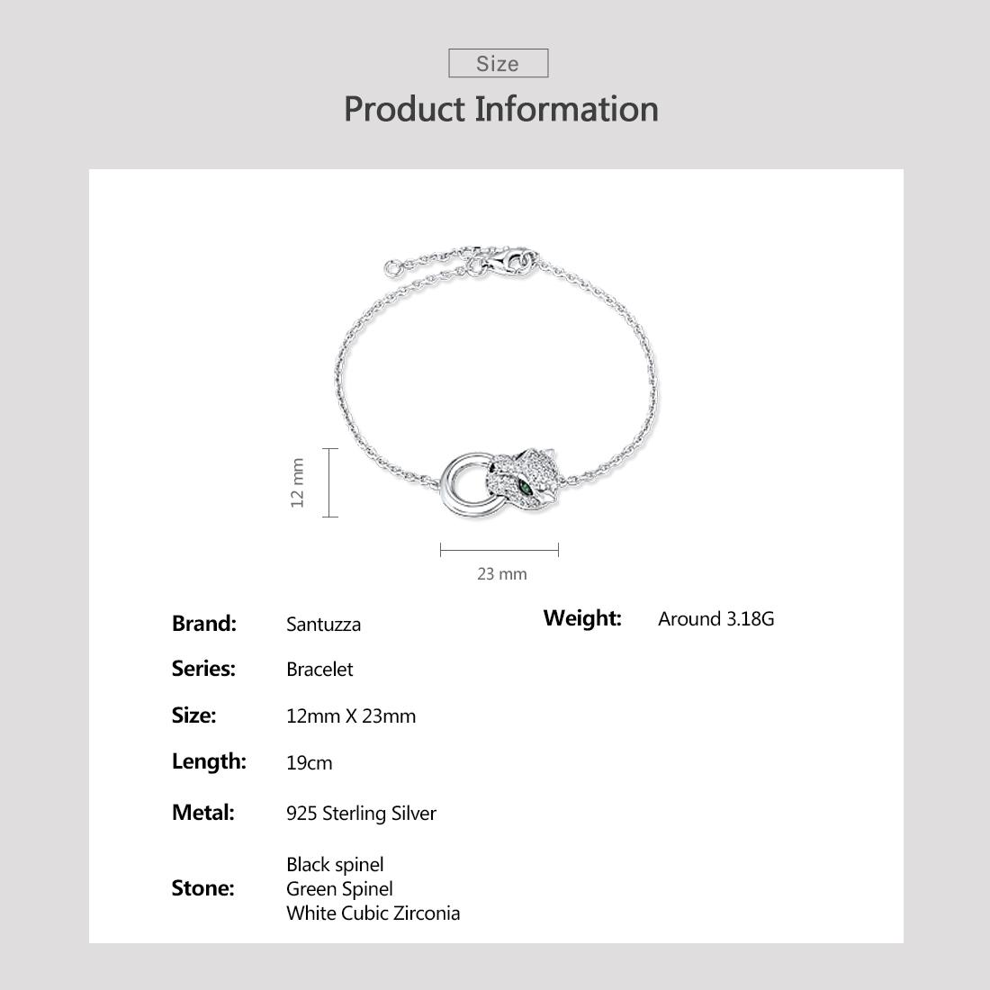 SANTUZZA 925 Silver White Cubic Zirconia Lab Created Green And Black Spinel Leopard Bracelet For Women Fine Jewelry