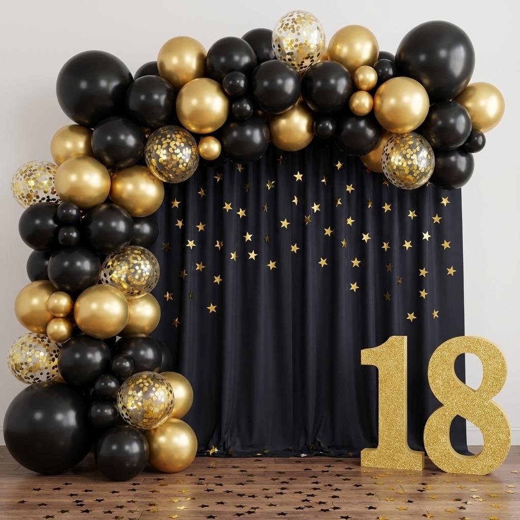18pcs Classic Gold Sequins Mixed Latex Balloons, Adult Milestone Celebration Decoration, Commercial Banquet Background Decorations