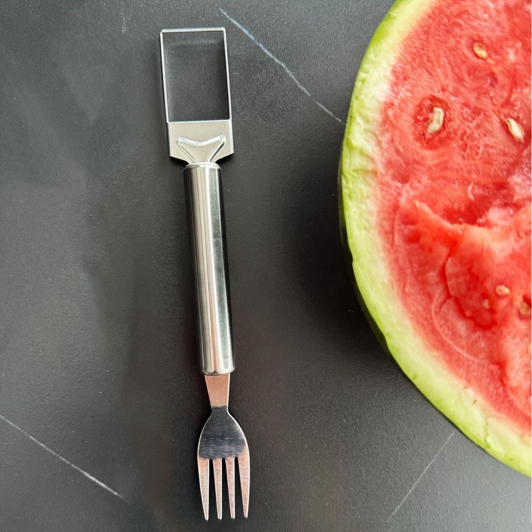 1-Pack Creative Stainless Steel Watermelon Cutter - Dual-Purpose Knife and Fork Divider for Slicing, Dicing, and Eating Watermelon