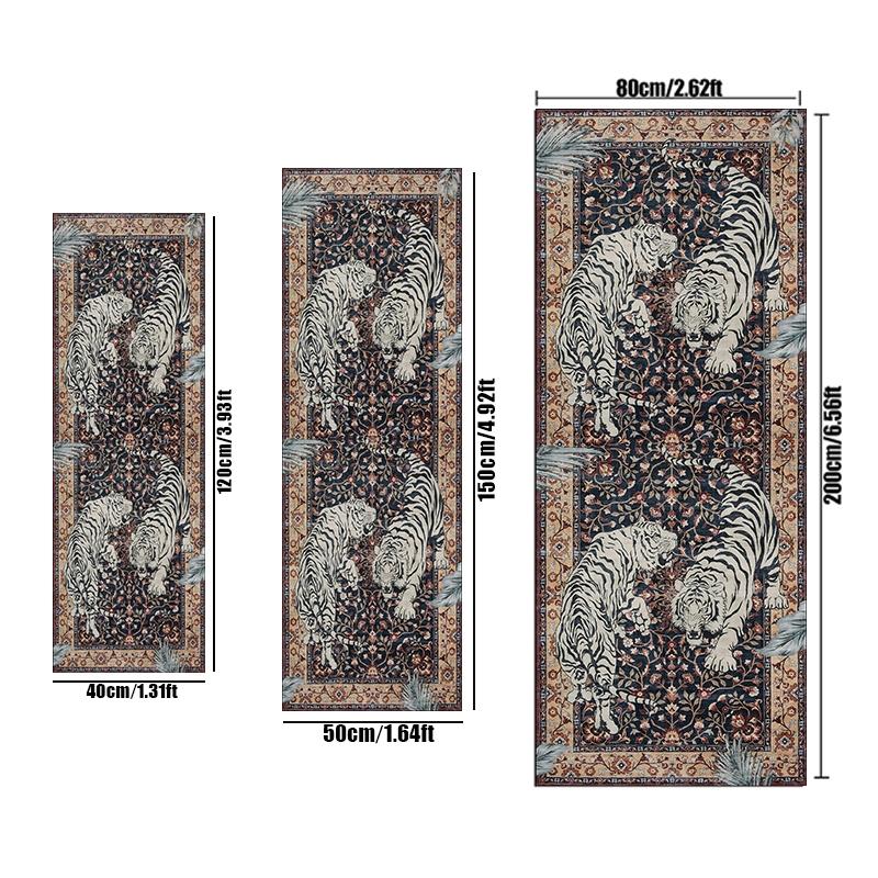 Vintage Tiger Pattern Floor Mat, Non-slip Washable Floor Carpet, Decorative Area Rug, Animal Print Rug, Boho Area Rug for Home Living Room Bedroom Kitchen Farmhouse