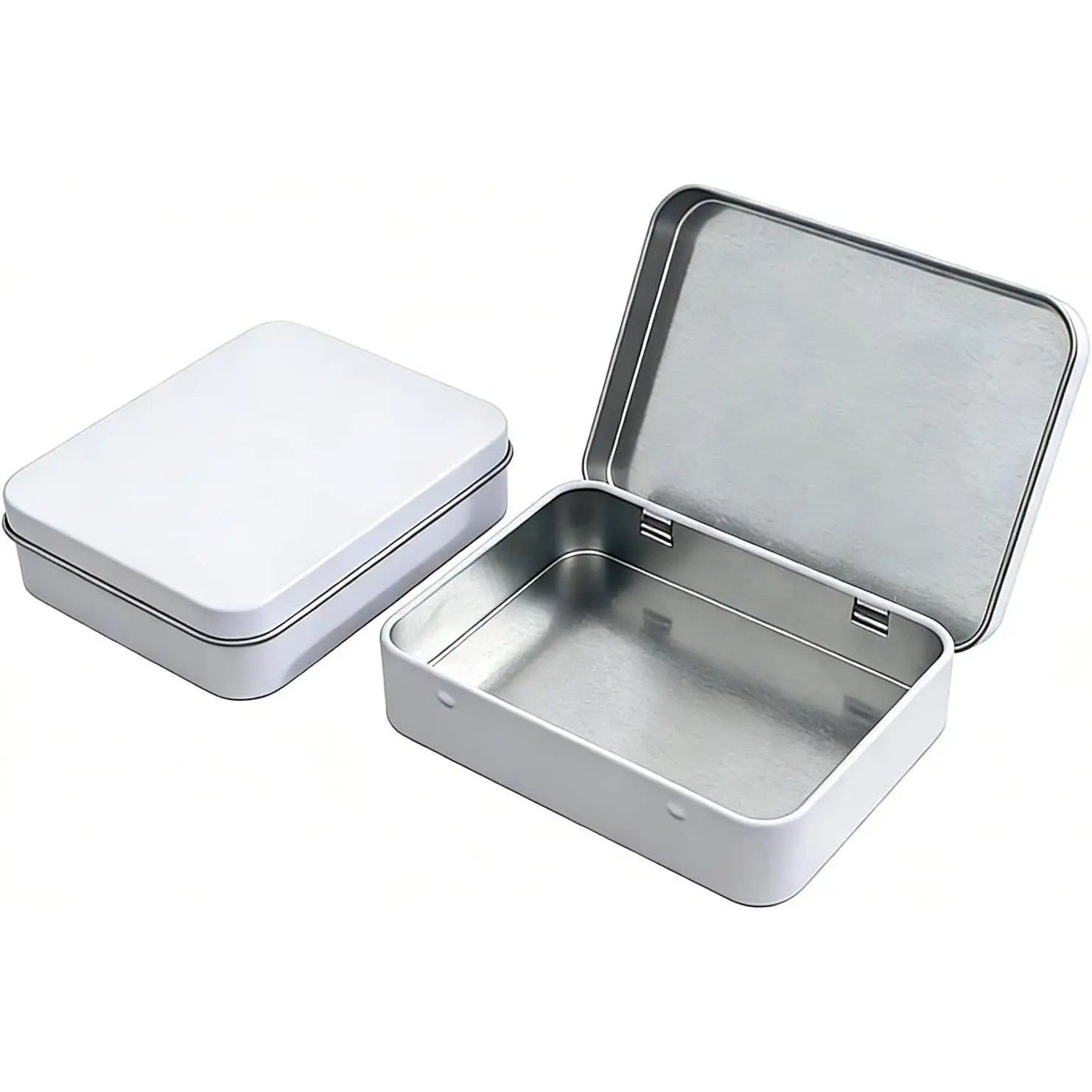 Flip-Top Tin Rectangular Metal Tin Boxes with Hinged , Empty Storage Containers in for , Crafts, Hardware & EDC  Kits (White, 2 count 4.5" x 3.5" x 0.9")