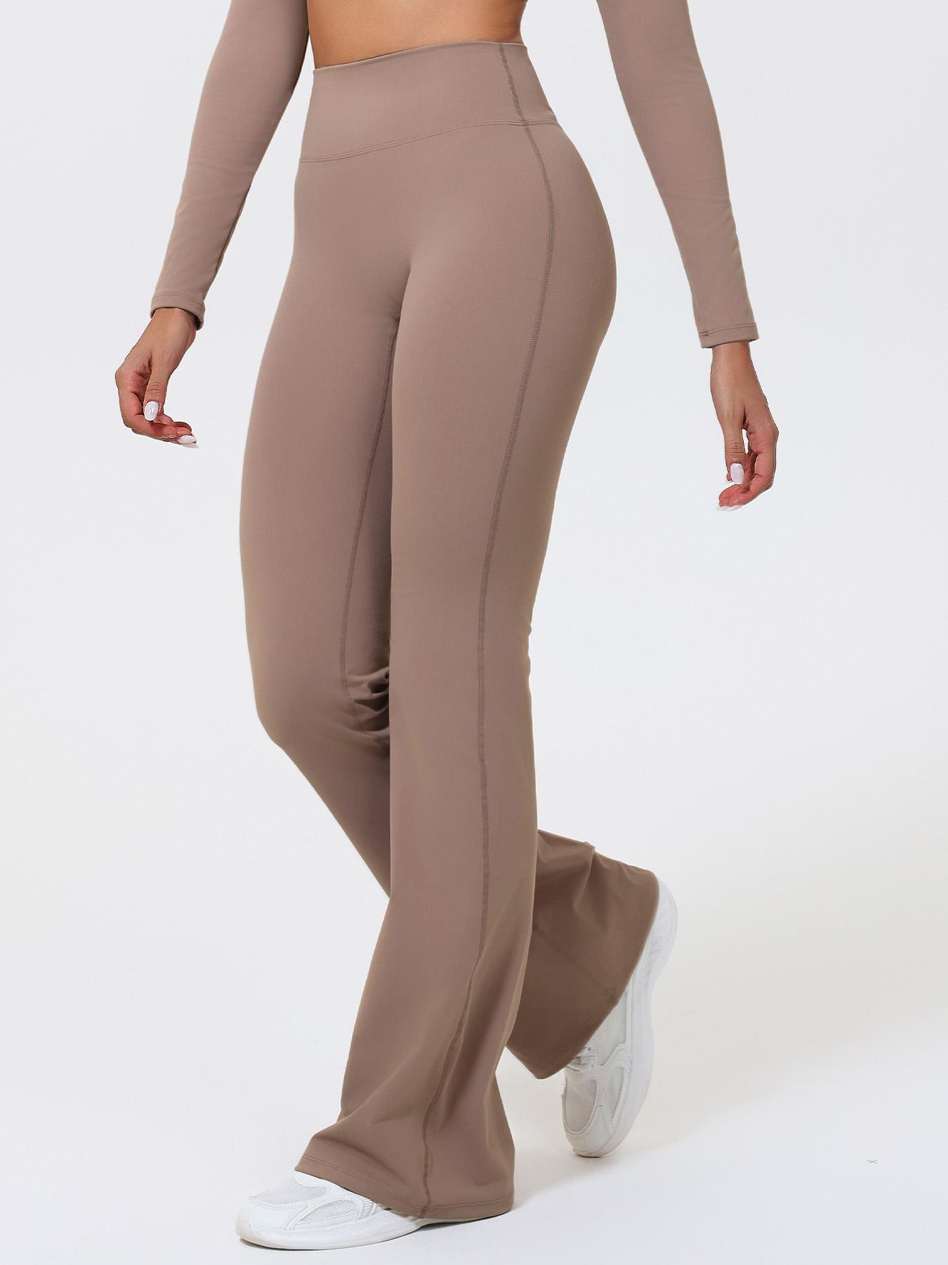 Women's High Waist Yoga Flare Pants, Seamless Butt Lifting Design, No Pockets, Comfortable Sport & Casual Wear, Polyester + Spandex Fabric, High Waisted Leggings