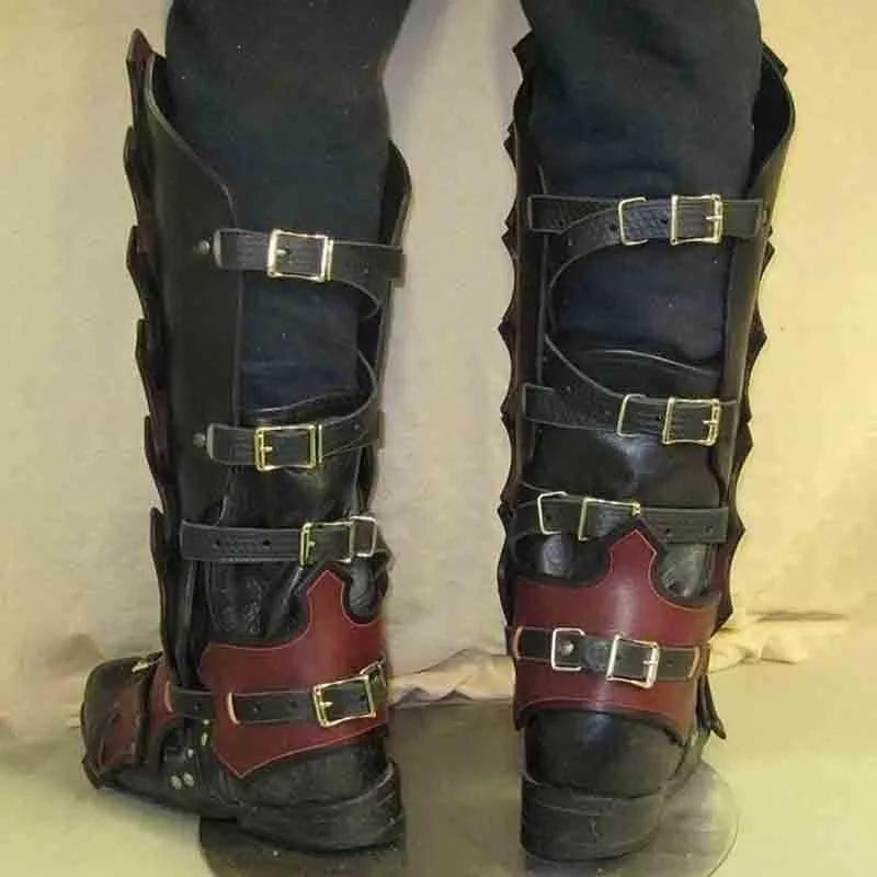 Men's Medieval-Renaissance Viking Knight Warrior Cosplay Leg Guards - Shin Greave Gaiter Boot Shoe Cover Costume Accessory