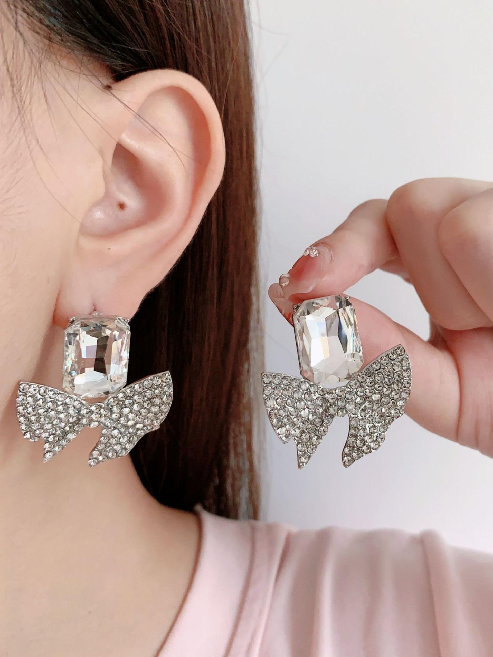 Elegant Bow Rhinestone Earrings, Luxury High-End Bow Earrings, Full Rhinestones Studs, European Style Ear Jewelry for Women