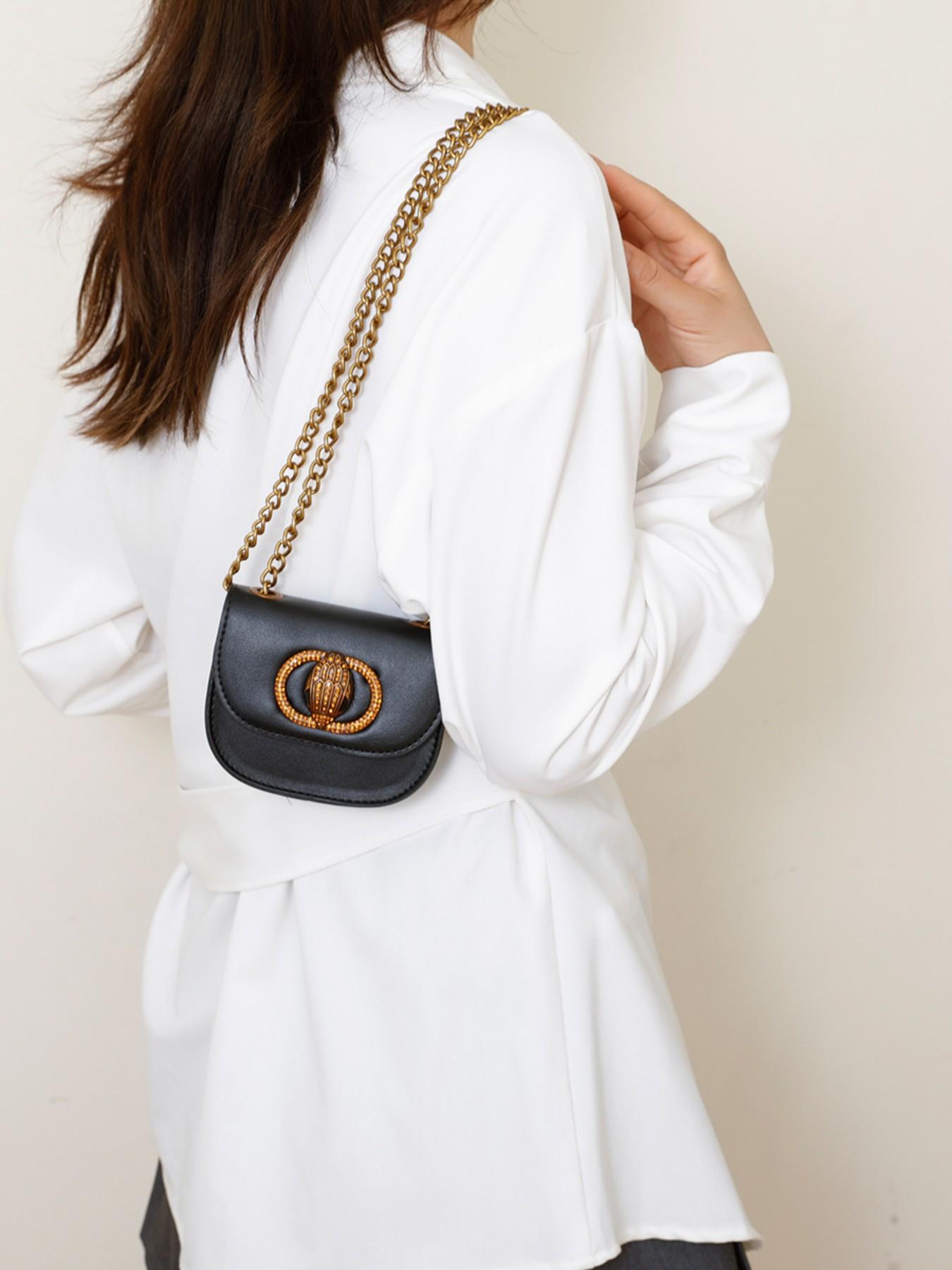 New Mini Diamond Saddle Bag for Women, Chic Chain Wallet, Fashionable Half Circle Crossbody Bag, Cute Portable Handbag for All Seasons