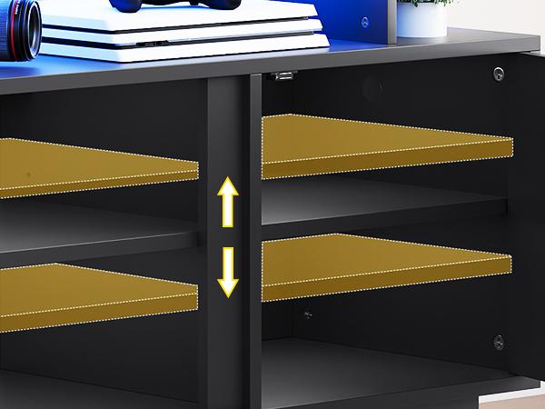 Yitahome Modern TV Stand for TVs Up to 75'', Entertainment Center with Light Strip, TV Shelf with Storage Cabinets & Movable Partition, TV Console for Living Room, 70 Inch