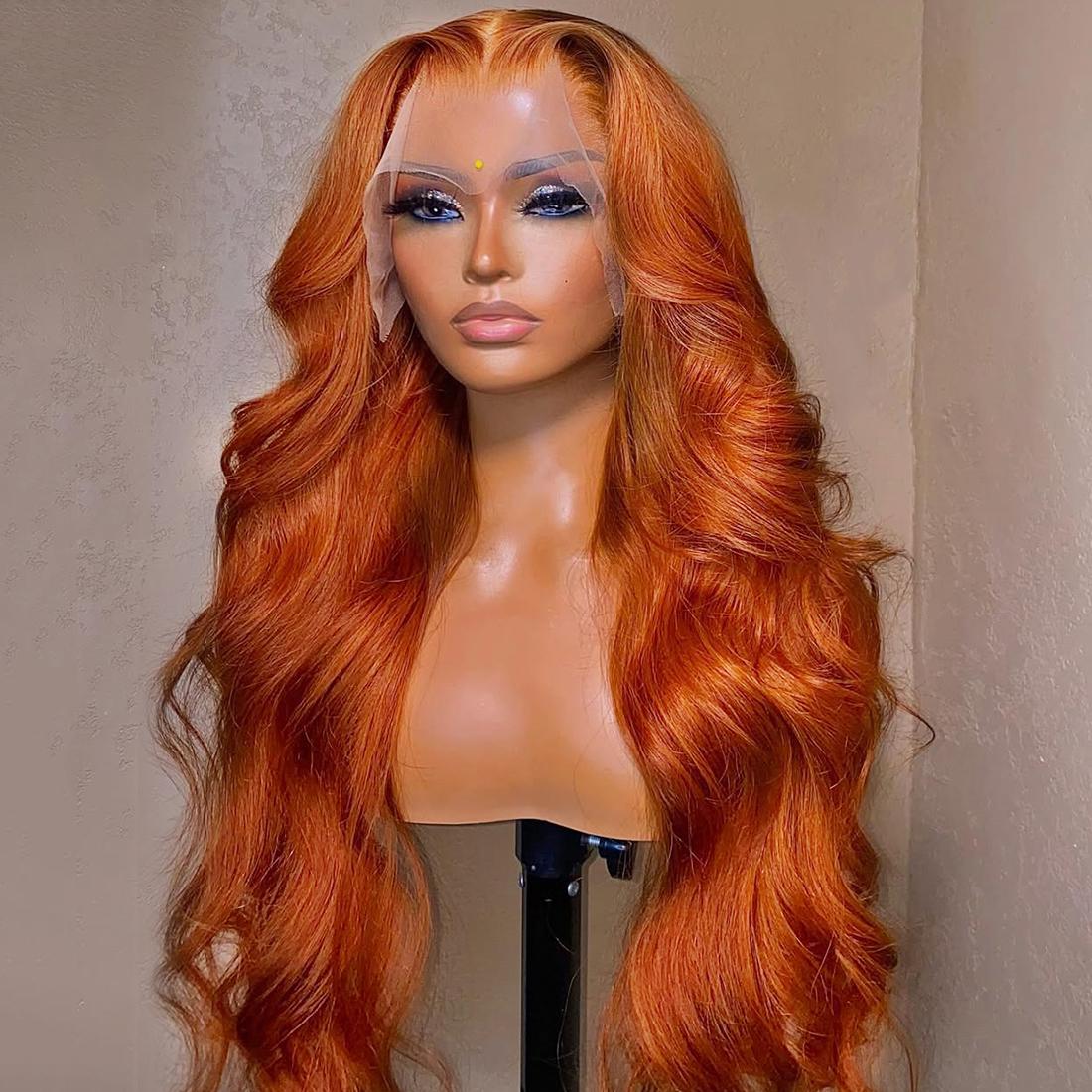38 40 Inch Dark Ginger Orange 13X4 Transparent Lace Front Wig For Woman Ginger Brown Colored Body Wave Lace Frontal Wig Preplucked 180 Density Brazilian Remy Hair Wig SpringStatements